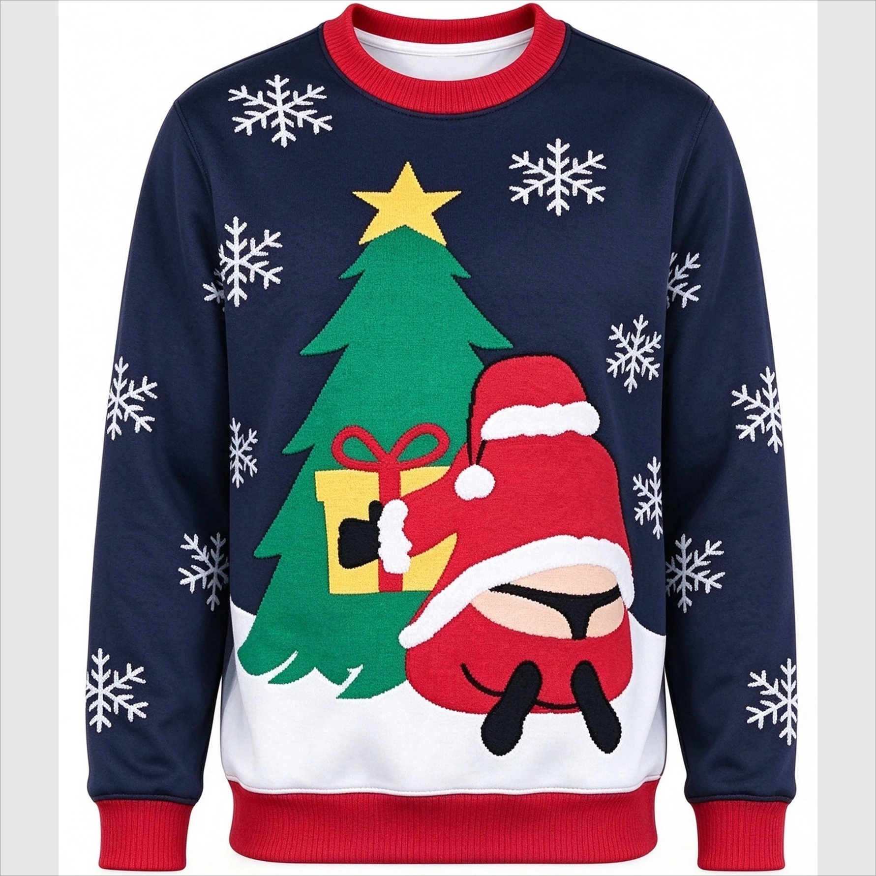 Christmas Ugly Sweater Party Exclusive Funny Santa Claus Hoodie with Exaggerated Personality Jacquard Round Neck Long Sleeve
