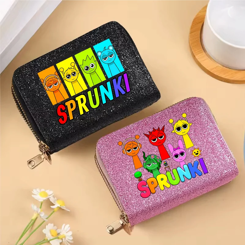 

Кошелек Sprunkis для девочек, короткий кошелек с героями мультфильмов аниме, кавайная модная сумка для карт с блестками, милая многофункциональная сумка для денег, подарок на день рождения для пары