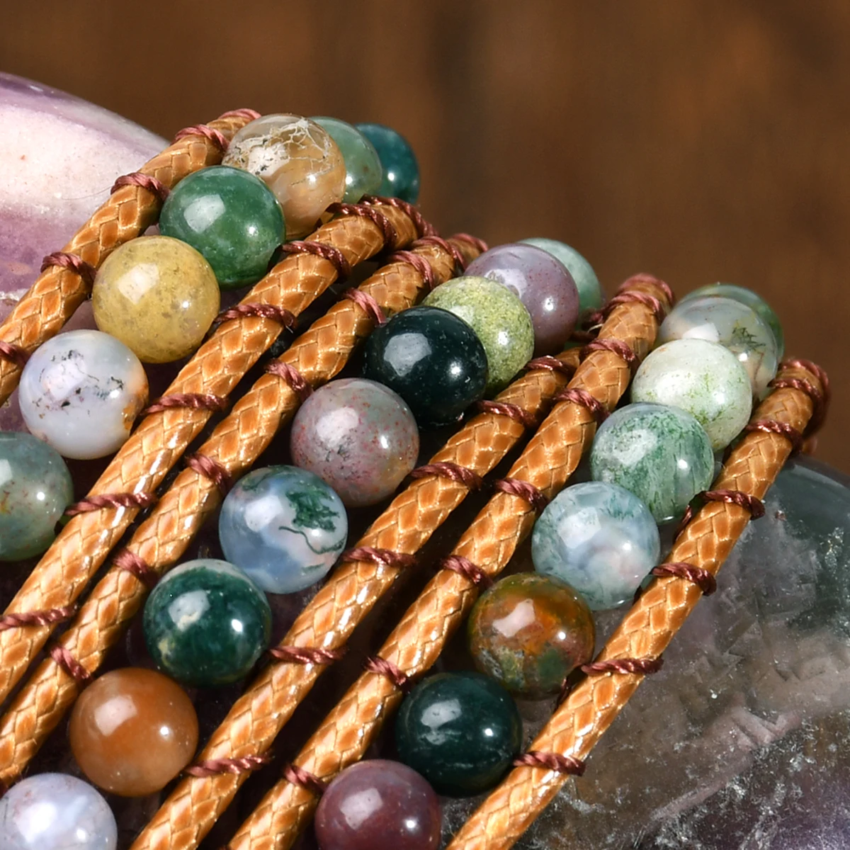 Yumfeel 1PC Multi-layer Wrapped Bracelet Boho Indian Agate 4mm Round Beads Handmade Braided Leather Rope Women Woven Bracelet - view 4
