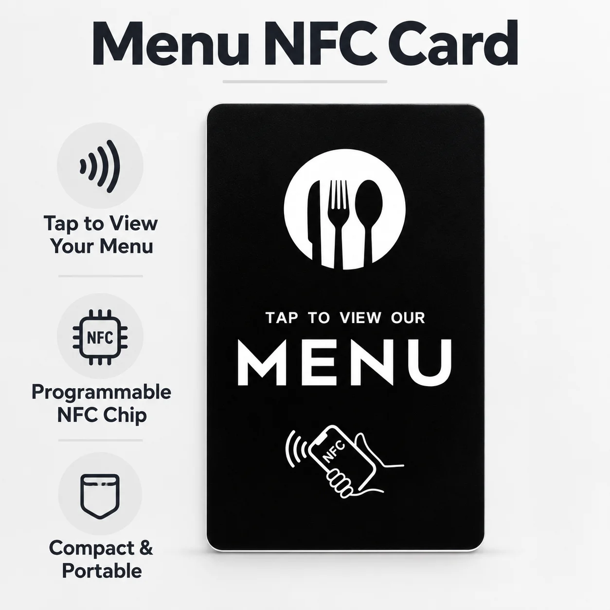 1pc NFC Digital Menu Card NTAG215 Rewritable Black PVC Tap to View Online Menu for Cafes Bars and Takeaway Restaurants
