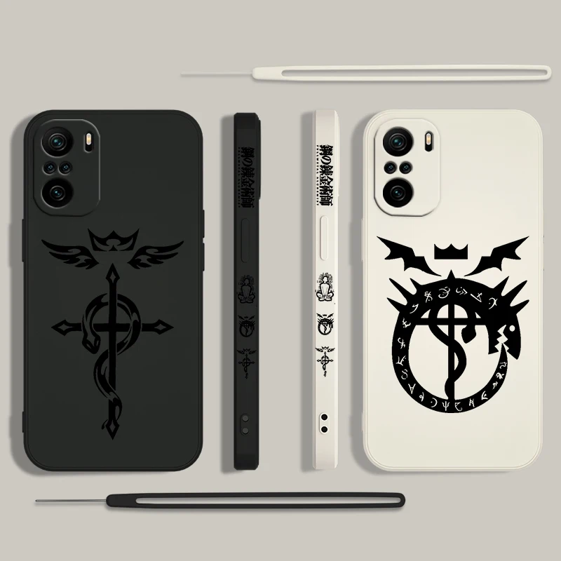 Fullmetal Alchemist Logo For Xiaomi Redmi Note 13 12 12Pro 11 11S 11T 10S 10 Pro Plus 5G Liquid Left Rope Phone Case