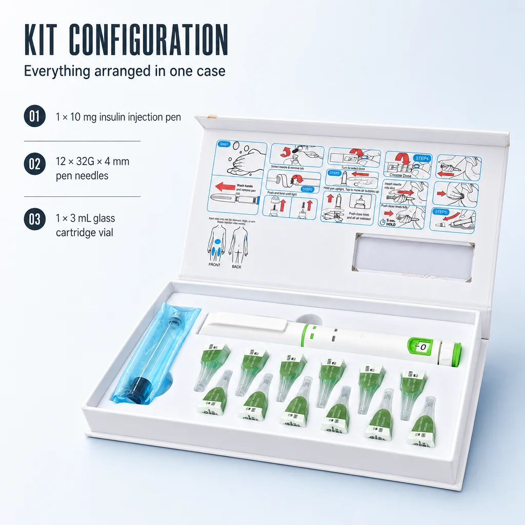 Disposable 10mg Adjustable Peptide Injector Pen Set with 12Pcs Pen Needles 1Pcs 3ML Empty Cartridge Precise Scale for Home Care