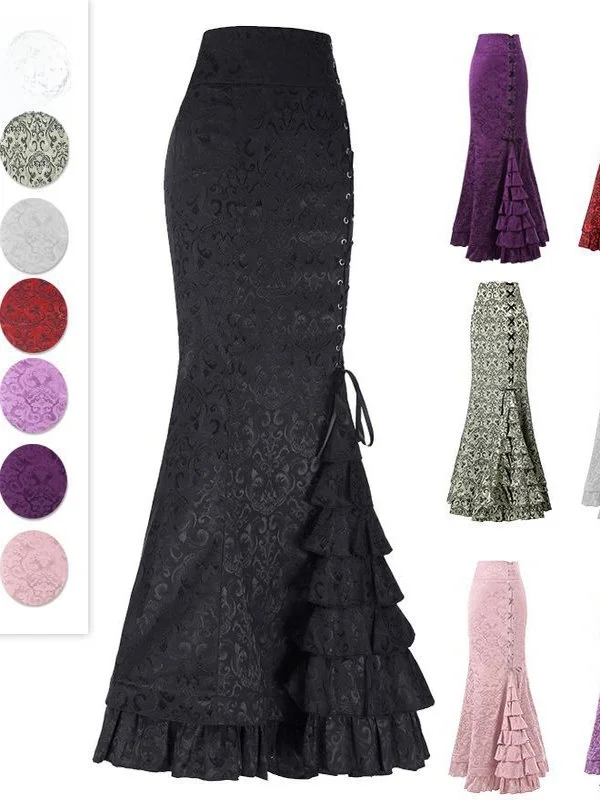 

Жаккардовая юбка на Хэллоуин с высокой талией из полиэфирного волокна, винтажная юбка на Хэллоуин с вышивкой Fi Tail f