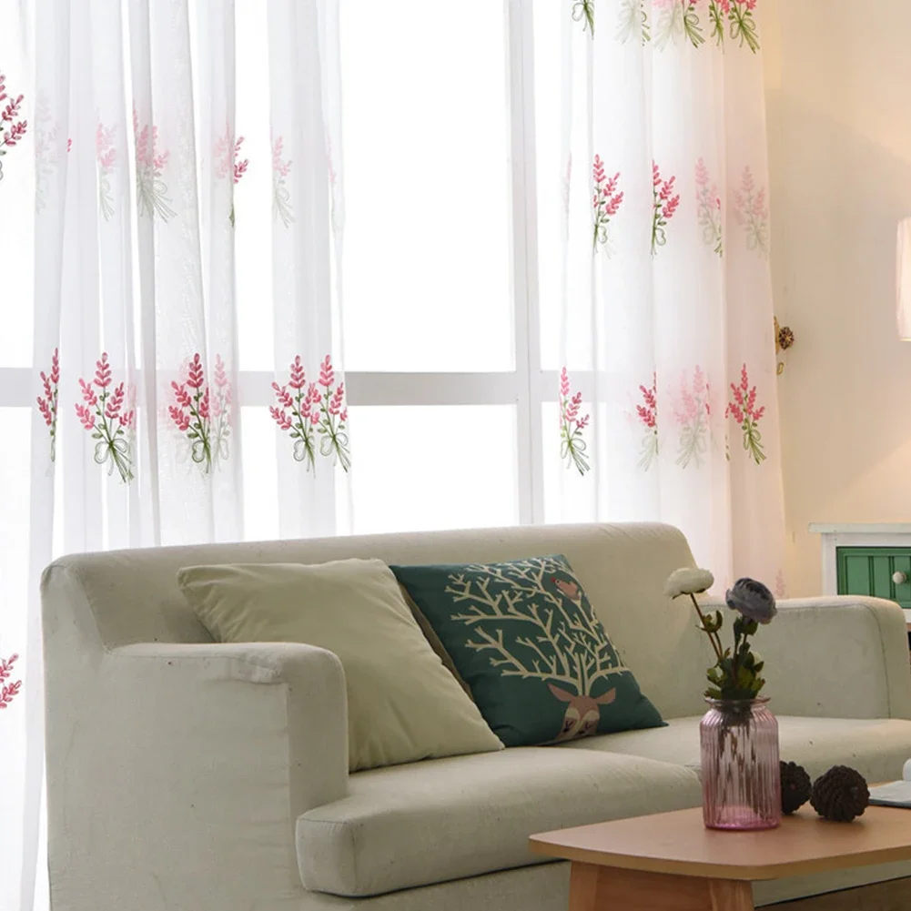 LEEJOOM Embroidered Style Flower Sheer Tulle Curtain Voile Drapes for Living Room Bedroom Home Decor 1PC