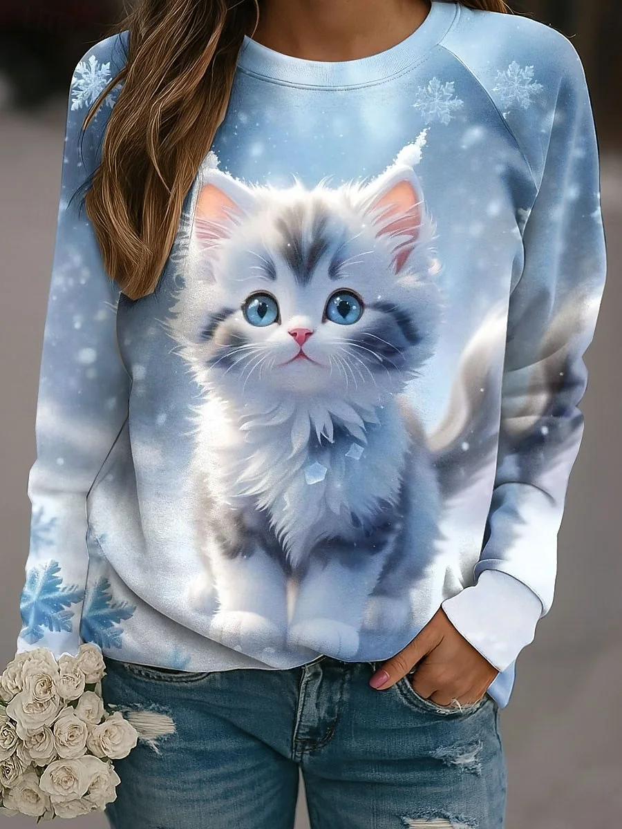 Herfst Leuke Kat Grafische Sweatshirts Dier 3D Print Vrouwen Raglan Lange Mouwen Hoodie Y2k Trui Harajuku Tops Vrouwelijke Kleding