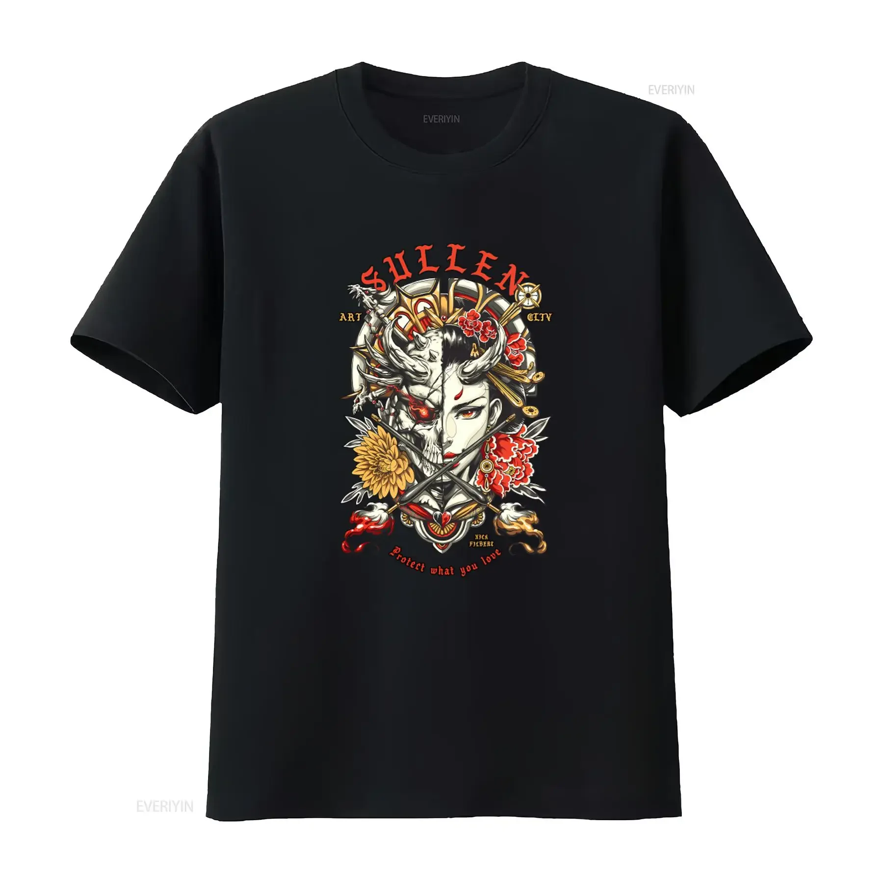 Sullen Clothing Nick Filbert Standard T Shirt Unique Tattoo Artwork Design Apparel with Skull Floral Motif vintage Washed