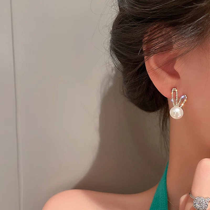 Korean Design Heart Flower Stud Earrings for Women Zircon Crystal Glaze Pearl Daily Earstud Sweet Jewelry Valentine\'s Day Gift