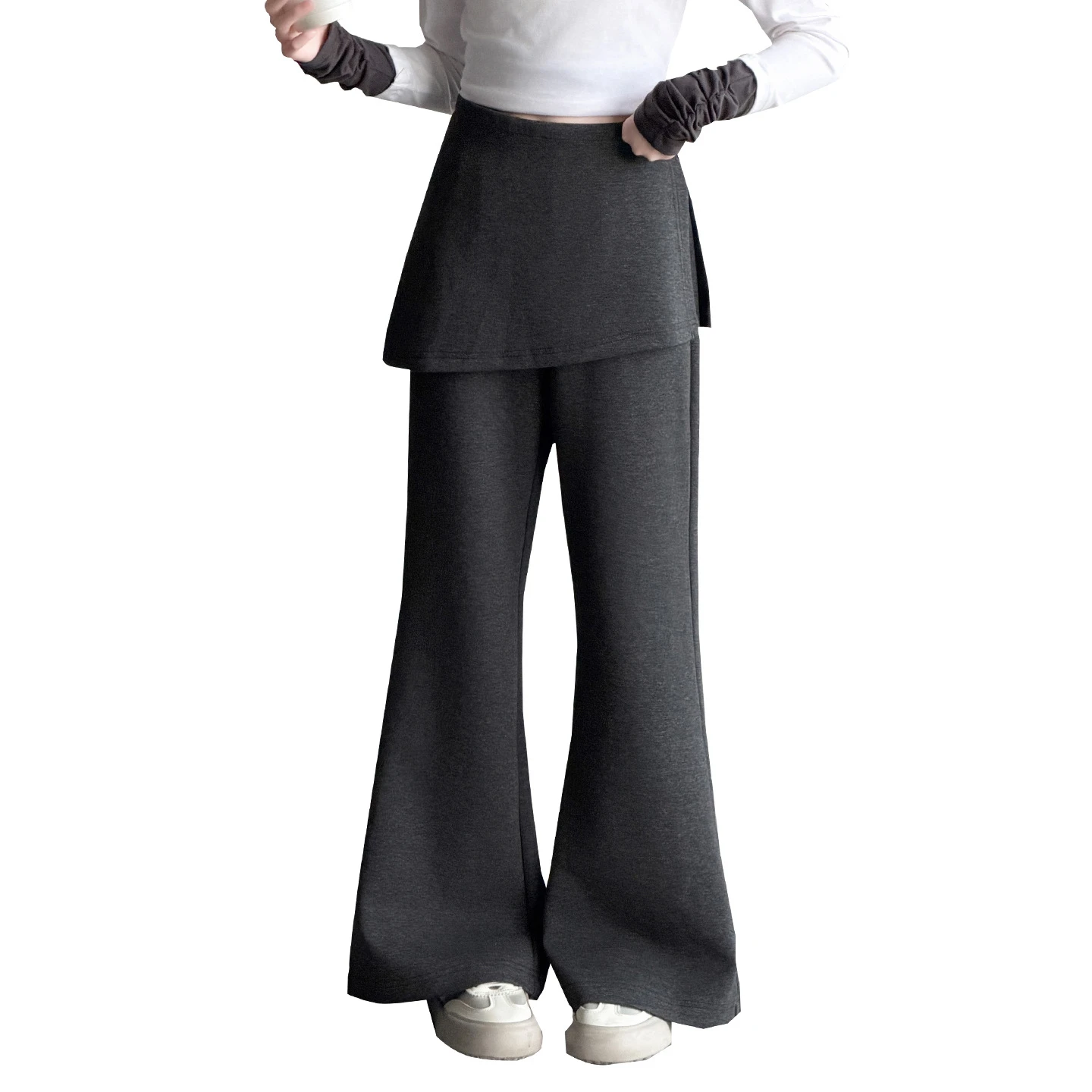 Girls Bell-bottoms Spring and Autumn Models False Two-Piece Flared Pants in Small Children Fashion Solid Color Trousers