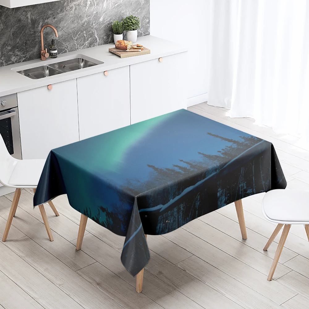 Beautiful starry sky tablecloth aurora  antifouling waterproof rectangular  home table exquisite decoration