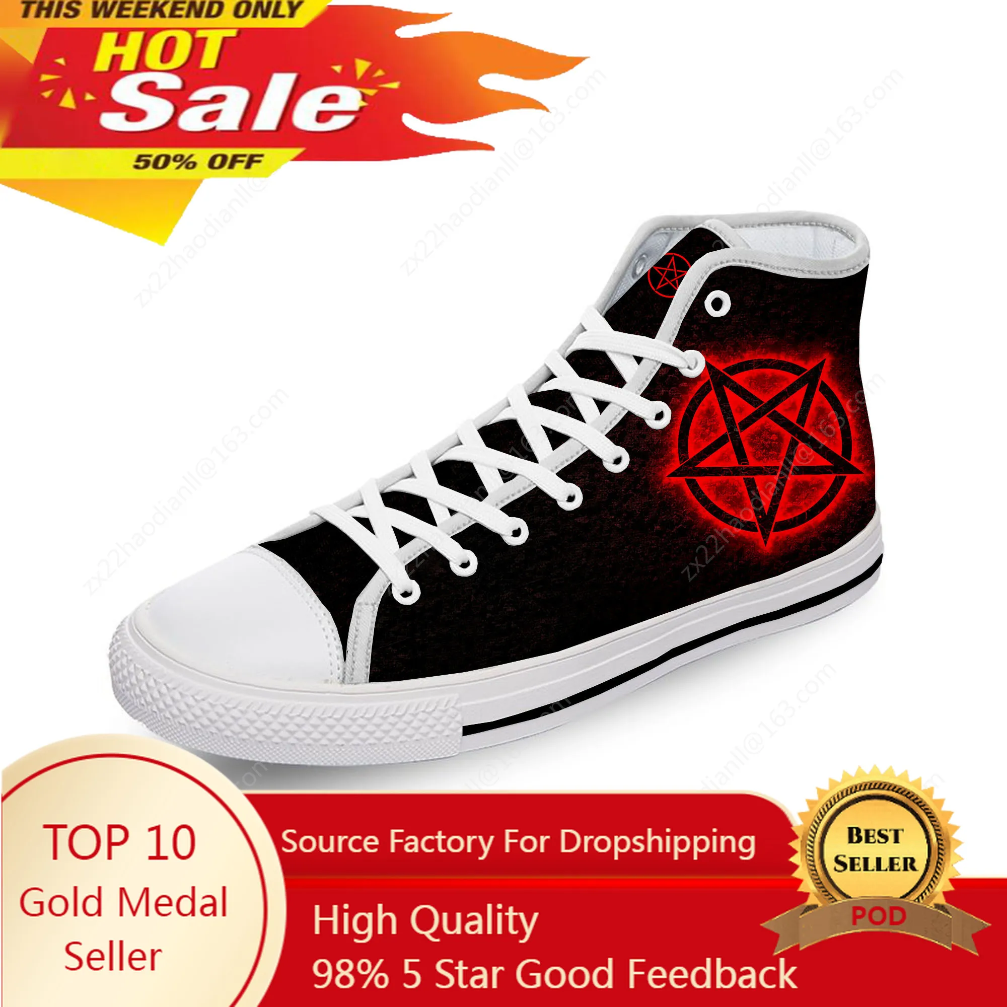 

Hot Pentagram Gothic Demon Satan Satanic White Cloth 3D Print High Top Canvas Shoes Men Women Lightweight Breathable Sneakers