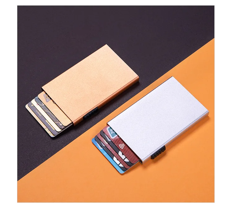 Magischer Ausweis- und Kreditkartenhalter, Smart Wallet für Damen und Herren, ID-Kartenetui, Metall, dünn, schlank, Pop-Up, Aluminium, minimalistische Geldbörse – Detail 13