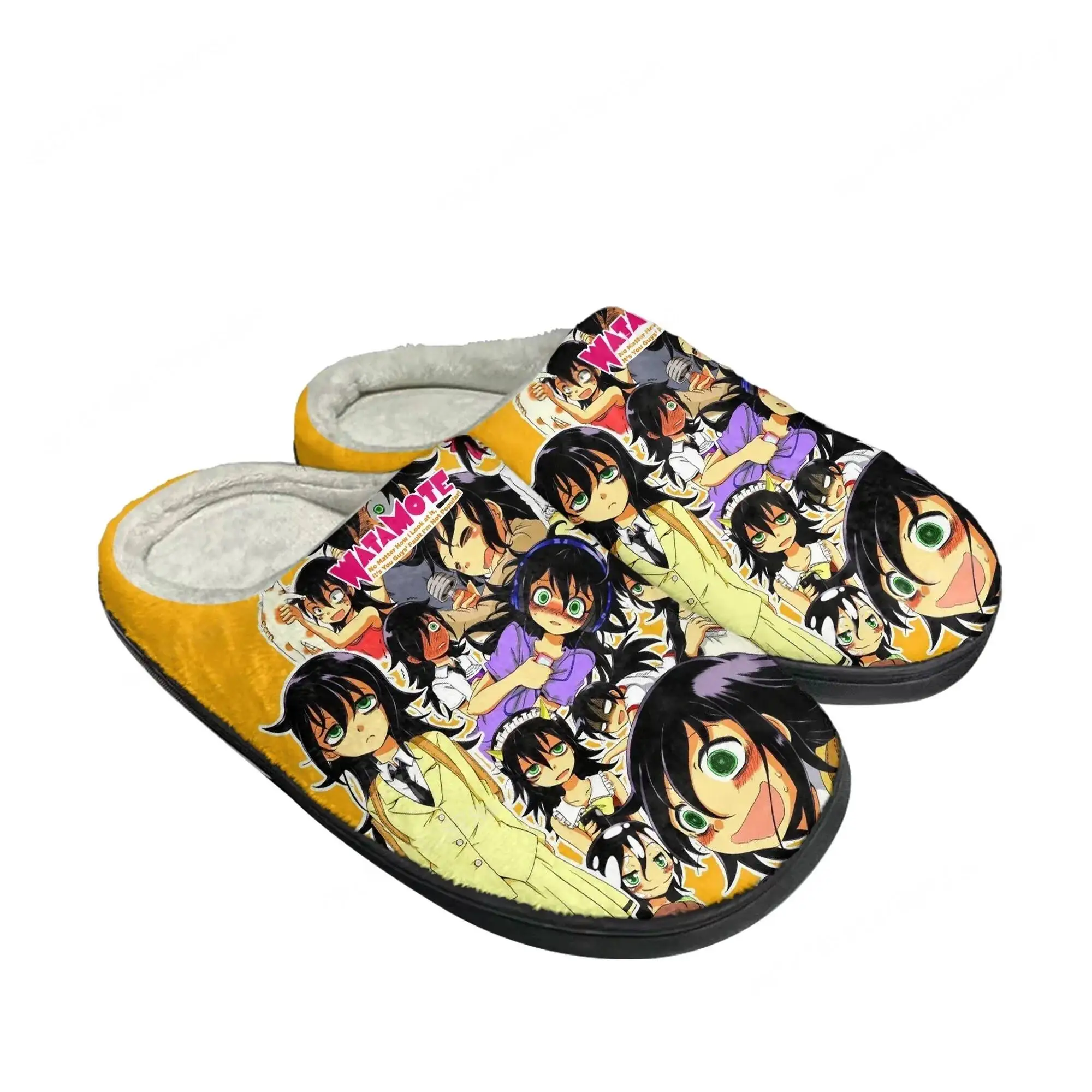 Watamote Kuroki Tomoko Home Cotton Slippers Mens Womens Plush Bedroom Casual Keep Warm Shoes Anime Custom Thermal Indoor Slipper