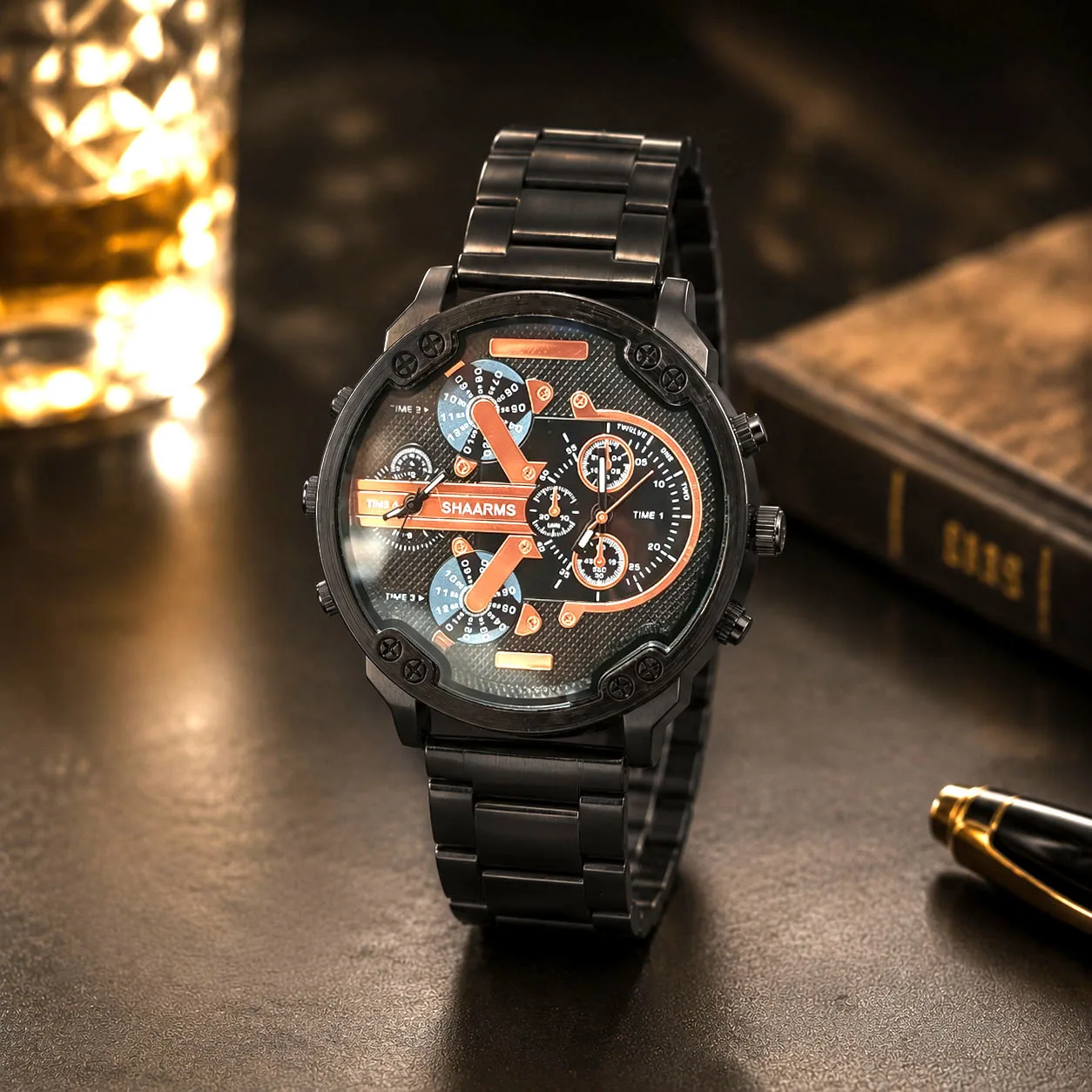 1 Black Casual Business Men's Watch with a Steel Band and a Bold Case, a Men's Exclusive Accessory