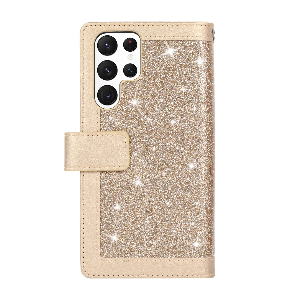 Étui portefeuille en cuir à paillettes Bling de luxe pour Galaxy, étui à fermeture éclair Kly, S23 Ultra, S7, S8, S9, S10, 5G, S20, S21, FE, S22 +, S23 Plus, Rotterdam