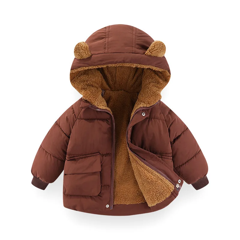 Cotton jacket Winter Korean version 1-7 year old boy and girls plus velvet warm hooded down overcoat fashion children clothing