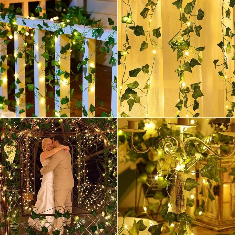 Battery Box Ivy String Light LED Outdoor Artificial Vine Christmas Wreath Fairy String Plant Light Maple Leaf Green Vine String