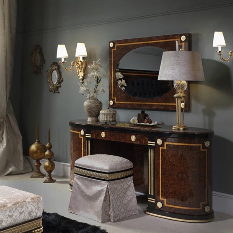 !@Customized  European Style Bedroom Furniture Black Velvet King Size Soft Bed Classic Antique Solid Wood Luxury Bedroom Set 202 - view 3