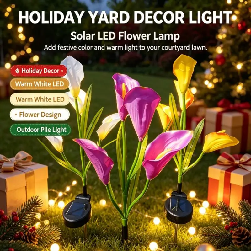 Outdoor Solar Calla Lily Lamps Colorful Artificial Flower Garden Stakes for Lawn Path Walkway Patio Landscape Decoration