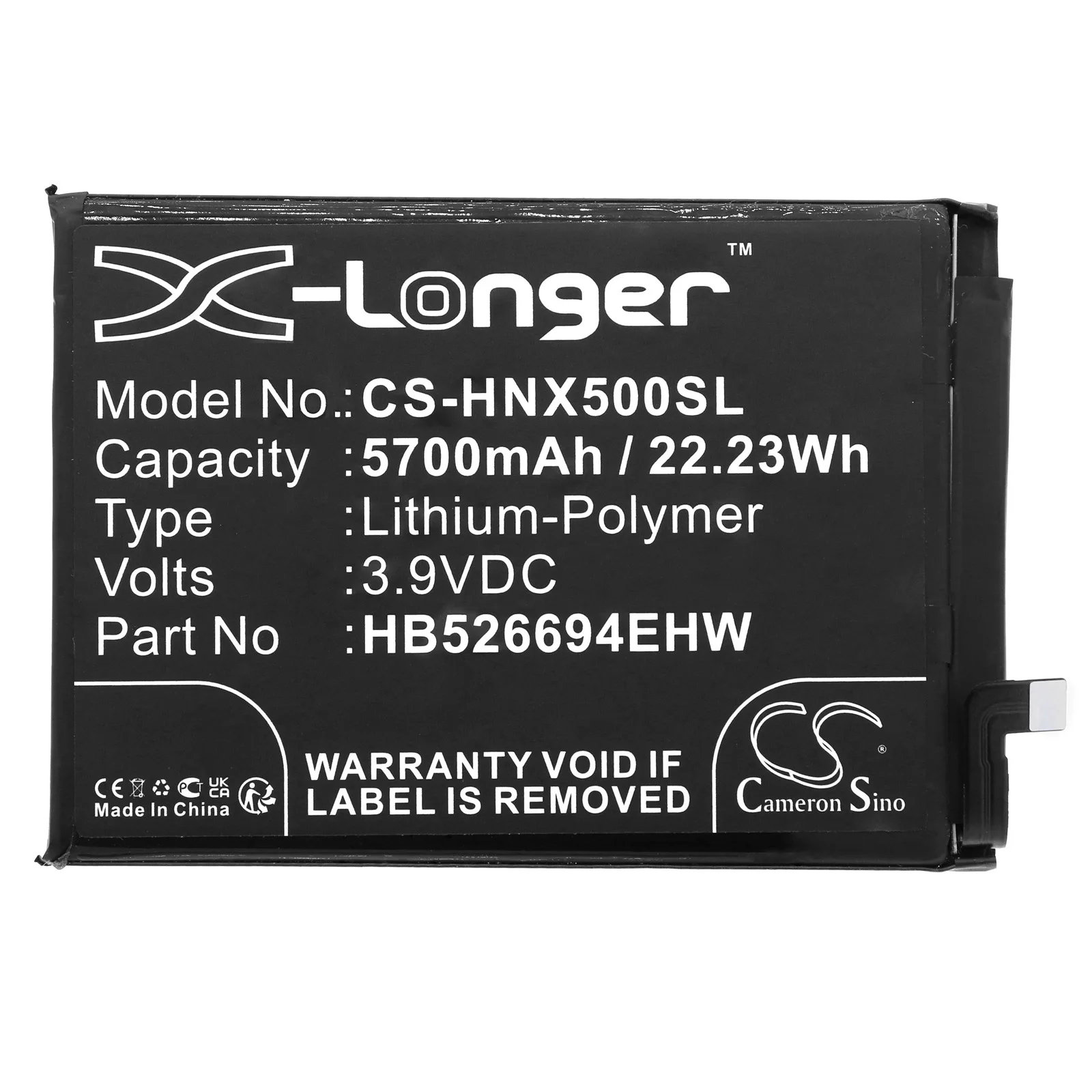 

CS Battery for 5700mAh Li-Polymer 3.9V 22.23Wh for Honor X50 X50i HB526694EHW for Mobile, SmartPhone Digital Battery