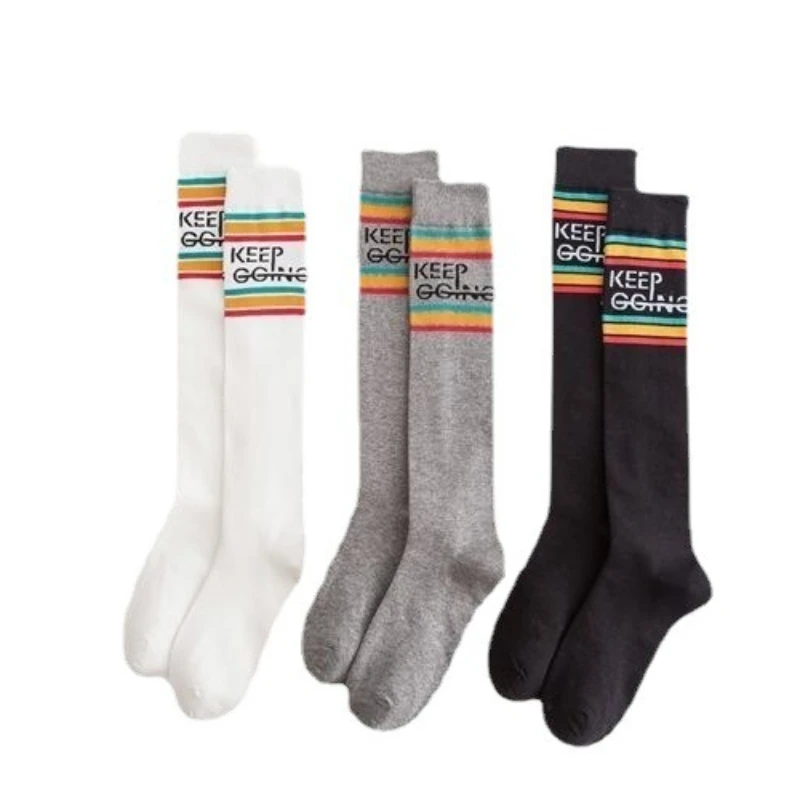 

2 Double Color Striped Letter Sports Socks Thin Long Stocking Women's Street Fashion Young Casual Knee Socks