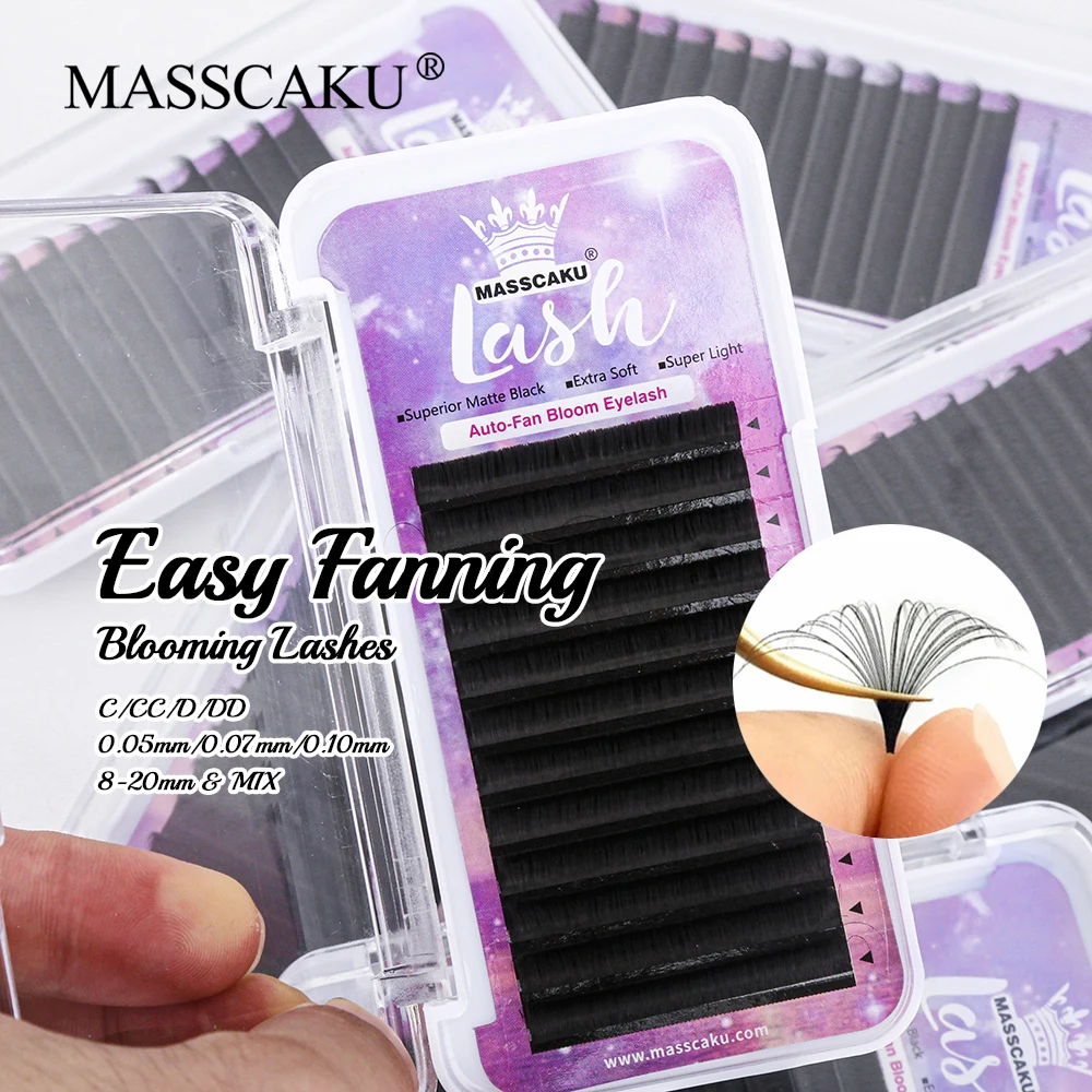 

MASSCAKU Pre-Made Classic Cashmere Hand Made Eyelash Extension Matte Black 8-15mm Mix Length Easy Fanning Blloming Lash Supplies