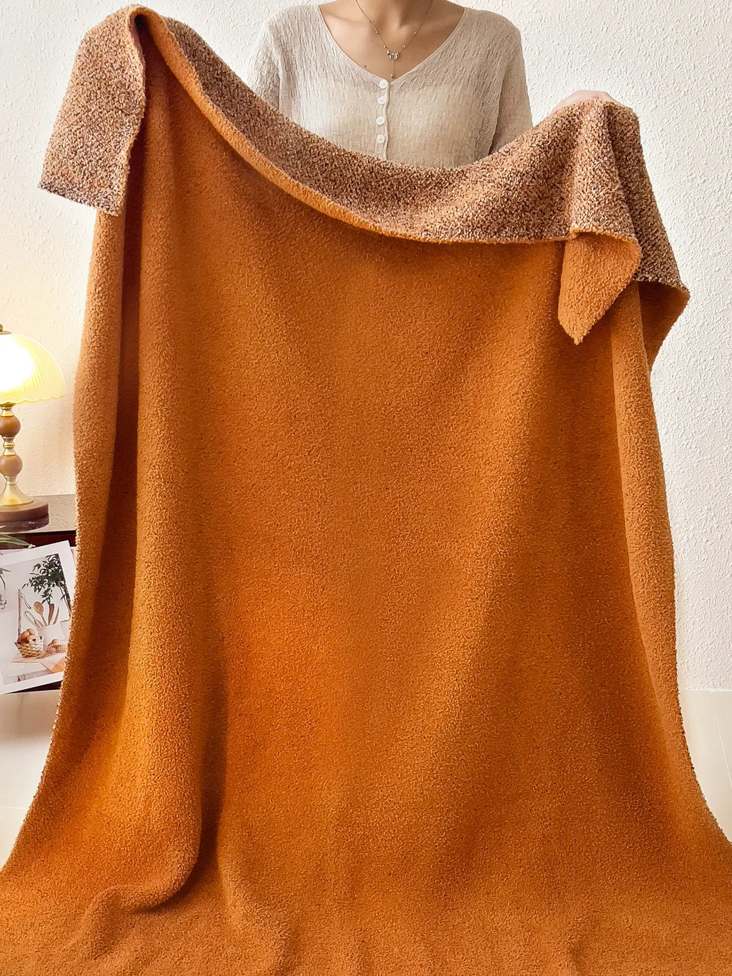Vintage Solid Color Half-Fleece Knit Throw Blanket, Multi-Purpose Sofa Cover, Office Nap Blanket, Air Conditioning Small Blanket