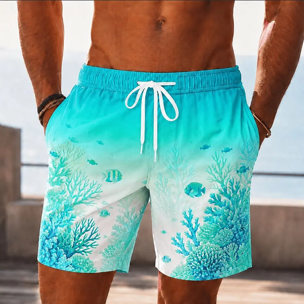 Elastic Loose Men's Beach Shorts, Elegant Simple Print, Quick-Drying Waterproof For Swimming And Outdoor Vacation