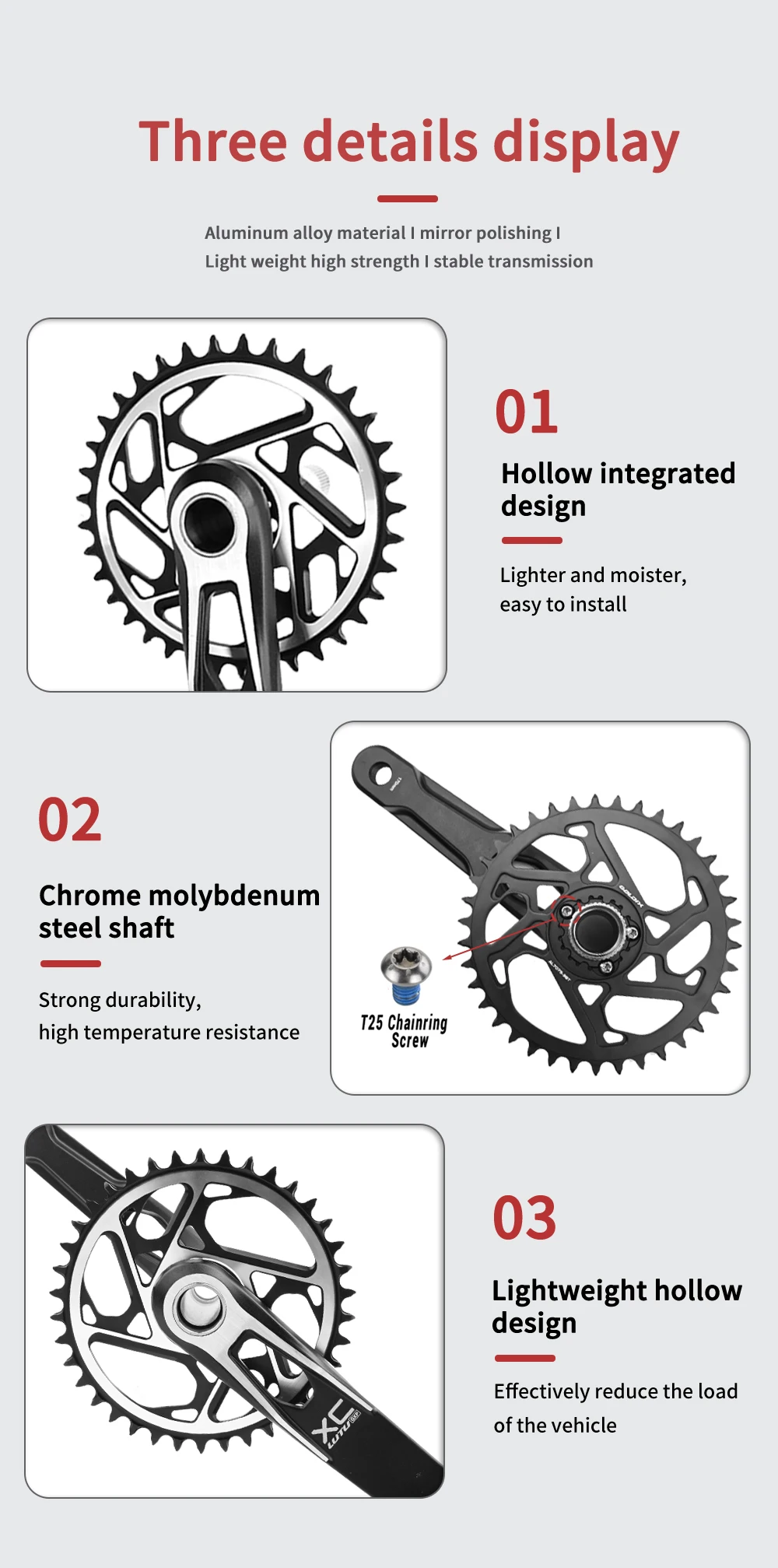 GOLDIX MTB Kurbelgarnitur 170/175mm SL 3-Bolzen-Direktmontage-Kurbel 0mm Offset 34T 36T 38T 40T Kettenblatt für XC AM MTB Fahrradkurbelgarnitur – Detail 6