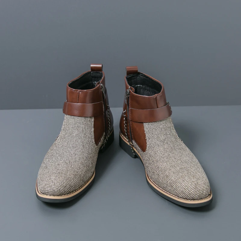 New Boots Men Blue Beige Side Zipper High Top Suede Shoes European Style Business Fashion Chelsea Boots Size 38-48 Men Boots