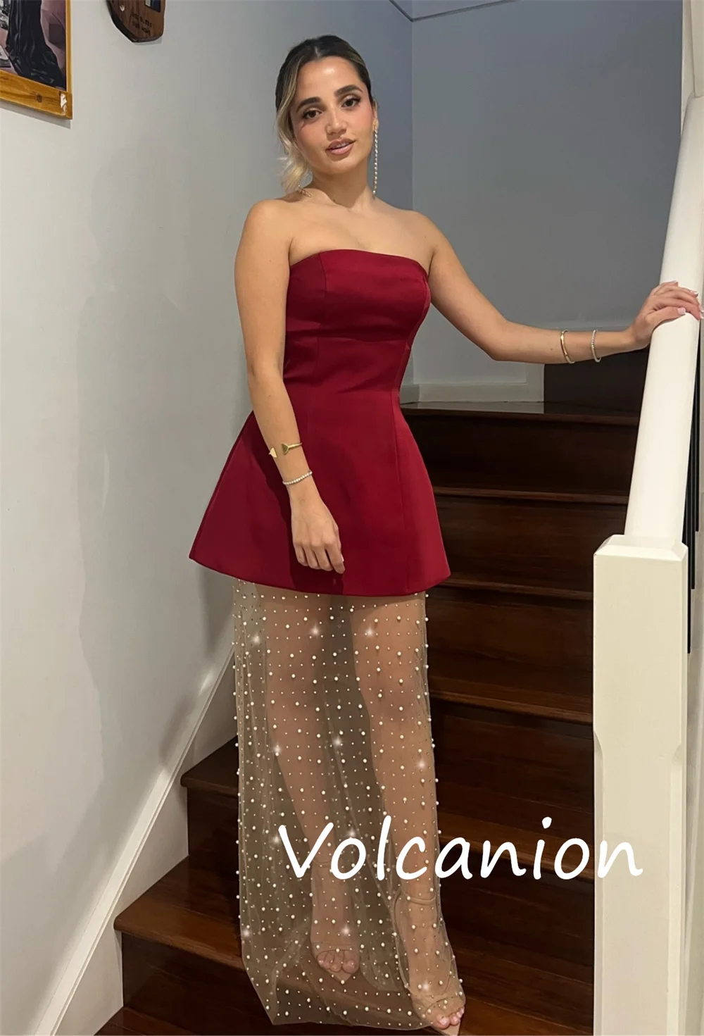 Robe longue trapèze en Jersey et perles, personnalisée, exquise, sans bretelles, pour occasions sur mesure, haute qualité, complexe