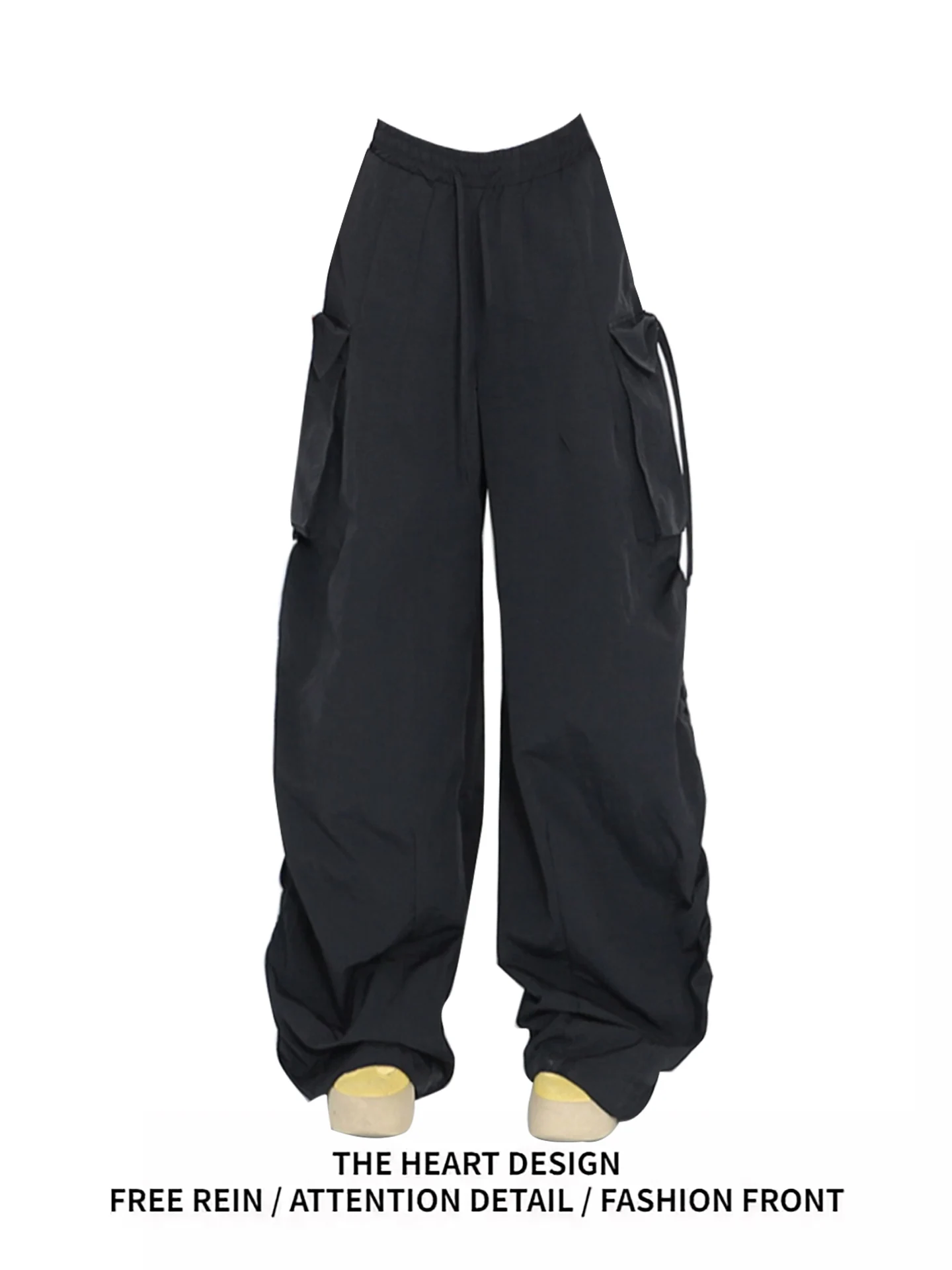 

Slimming American Retro Bla Wide Leg Pants Women's Summer Casual Trousers Multi-ket Utili Pants Trendy Korean Sle