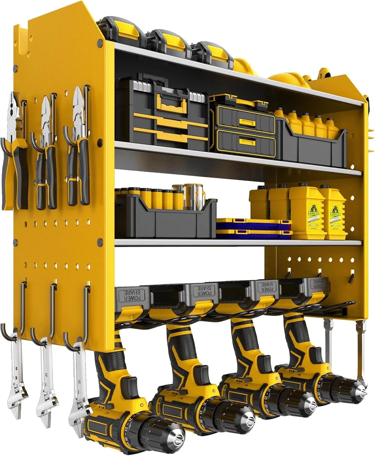 رف تخزين الأدوات المثبت على الحائط، منظم عالي التحمل لورشة المرآب