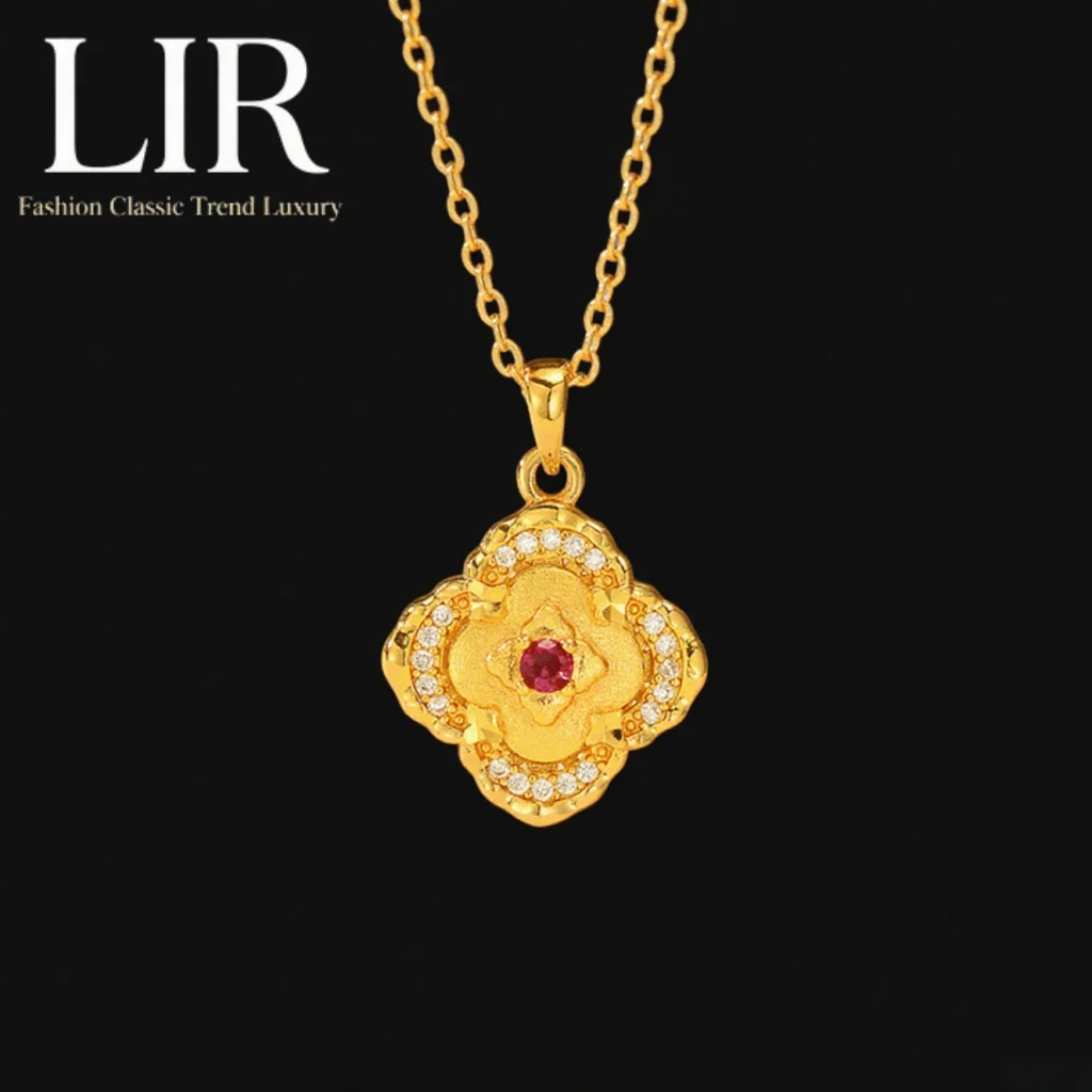 

LIR Fadeless Necklace: Anti-Deformation, Latest Plating, Sparkling Zircon Clover, Red Glass, High Clarity, Women's Jewelry