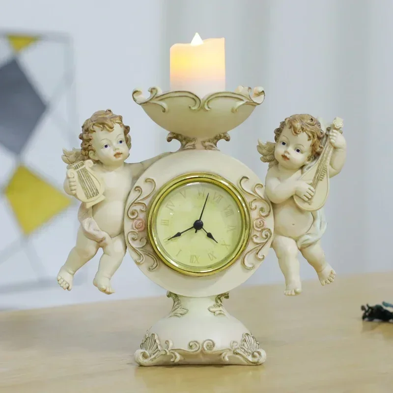 Cupid Angel Sculpture Multifunctional Clock Candlestick Retro Home Decoration Accessories Creative Angel Resin Statue Ornaments