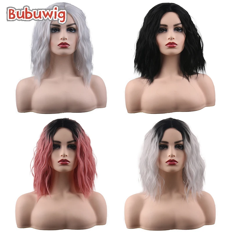 Bubuwig الشعر الاصطناعية 35 سنتيمتر قصيرة مجعد تأثيري الباروكات 7 ألوان أنيمي الكلاسيكية مختلط اللون موضة النساء كوس شعر مستعار مقاومة للحرارة