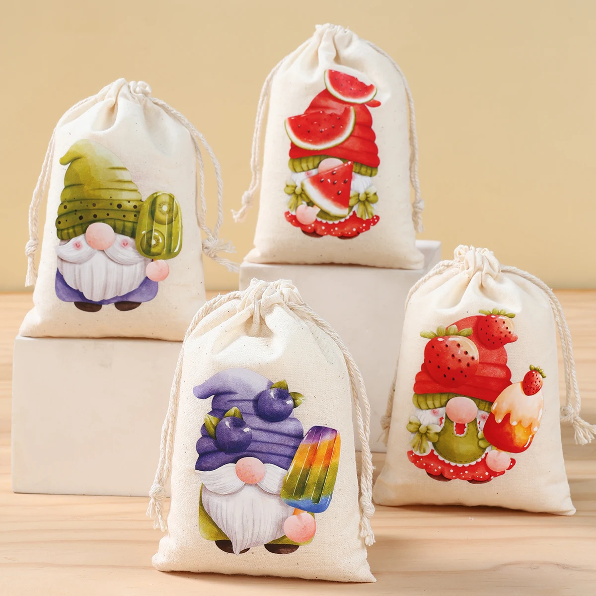 Popsicle Faceless Cotton Gift Bags Summer Birthday Party Candy Bags Faceless Elderly Dwarf Pattern Packaging Bags Decor