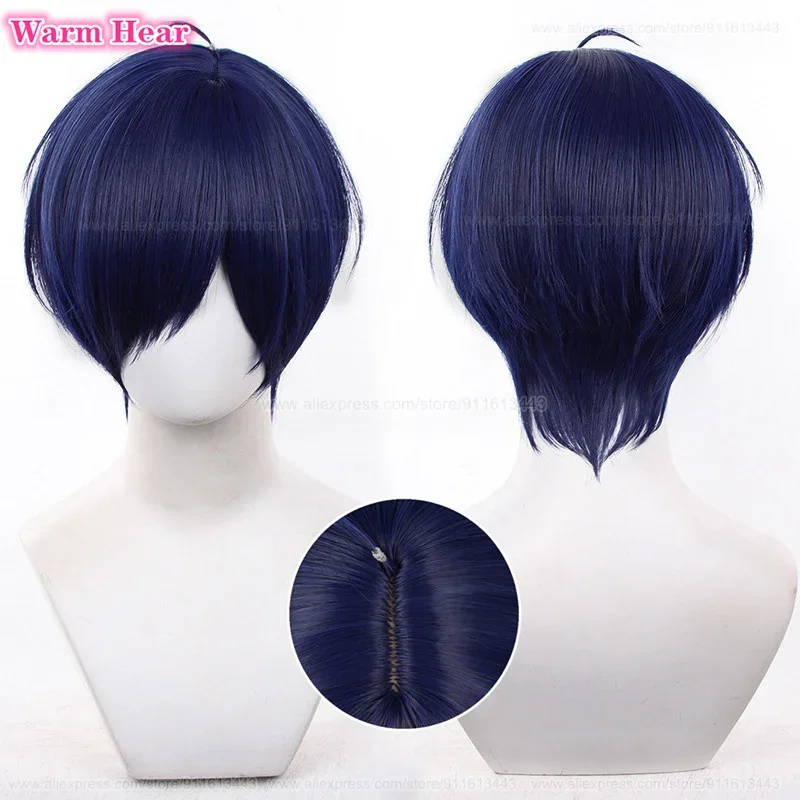 Yuuki Makoto Synthetic Game P3 Short 32cm Blue Black Wig Sakuya Shiomi Heat Resistant Hair Halloween Party Cosplay Anime Wigs