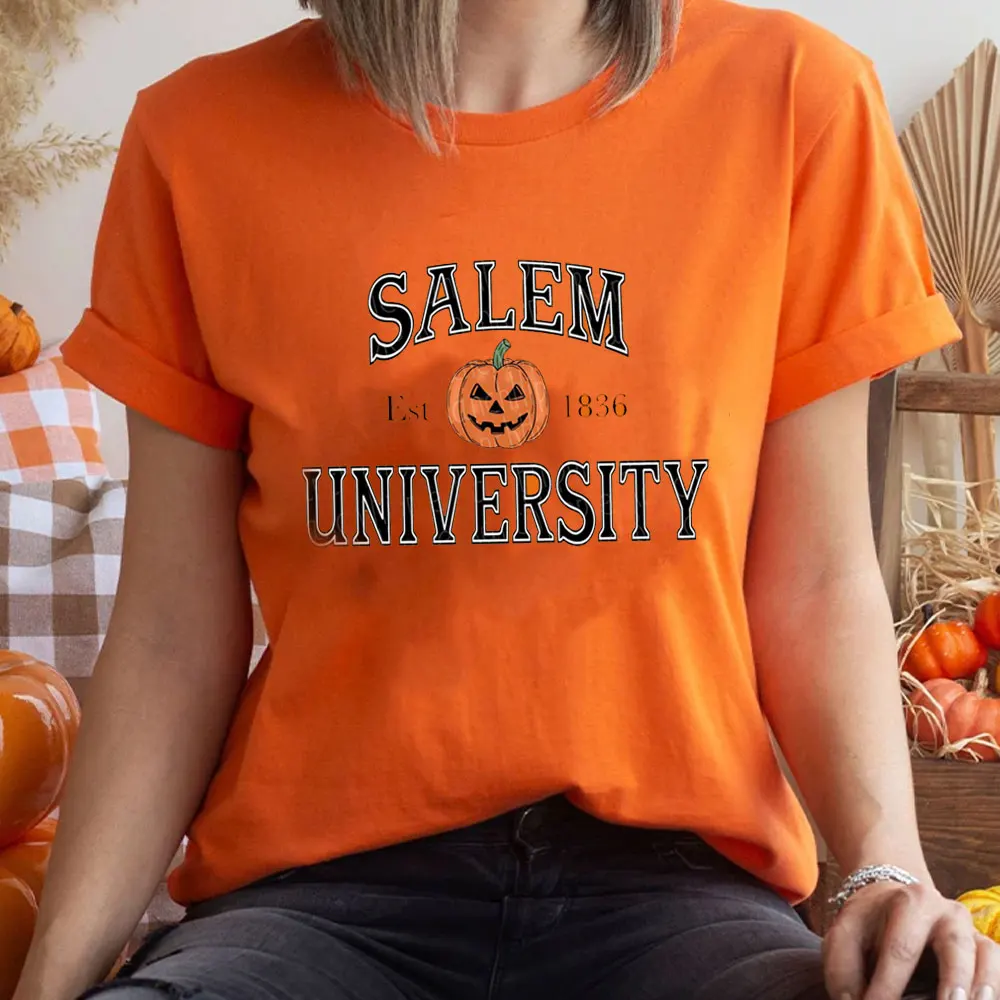

SALEMEst1836UNIVERSITY Print Tee Funny Halloween Women T Shirt Short Sleeve Fashion Summer T-shirt Femme Casual Cotton Shirts
