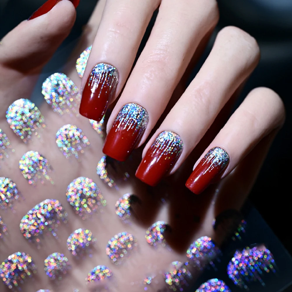 Pegatina holográfica 5D para uñas con purpurina láser, fuegos artificiales, arcoíris, línea francesa, calcomanías para uñas, borla colorida, deslizador de manicura autoadhesivo