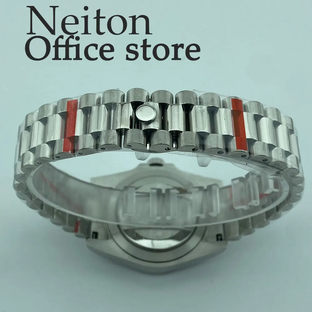 NEITON-Caja plateada para reloj, cristal de zafiro, compatible con NH35, NH36, NH34, ETA2824, PT5000, movimiento, 39mm