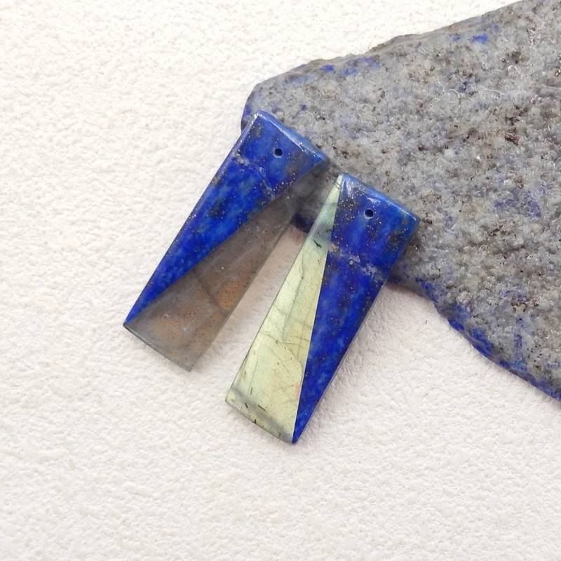 Handmade Jewelry Natural Stone Labradorite Lapis Lazuli Fashion Earrings Accessories For Women 36x12x4mm 8g