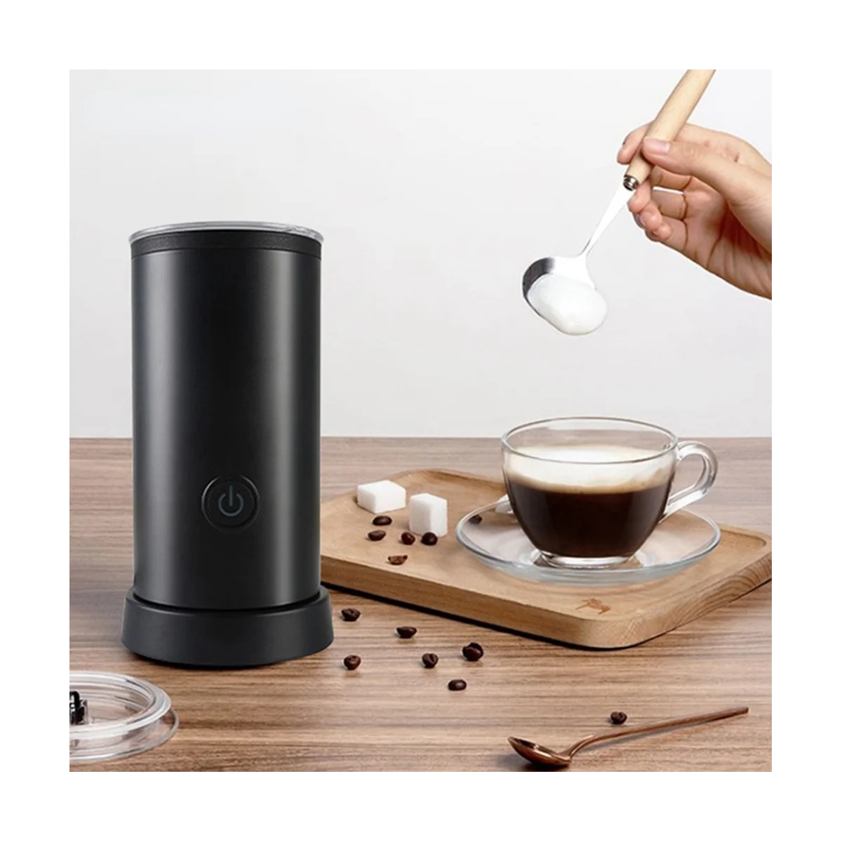 Household Electric Milk Frothers Machine Chocolate Mixer Cappuccino Coffee Latte Mixer Portable Blender - Black EU Plug