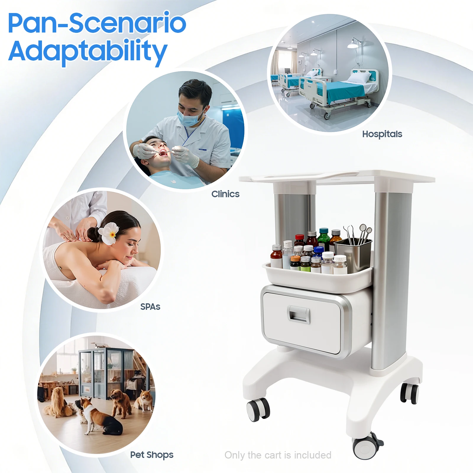 

2 Tier Freestanding Mobile Medical Utility Cart with Rolling Wheels, 100KG Load Capacity, Ideal for Hospital, Salon & Spa Use