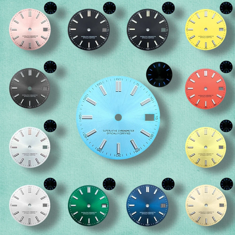 

28.5mm S Logo Sunburst Dial Fit NH35/NH36/4R Japanese Movement Blue Luminous High-Quality Dial Watch Modification Accessories