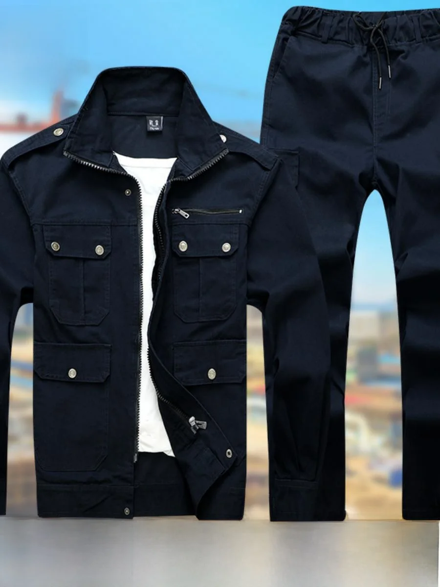 

Мужской рабочий костюм (комплект) из хлопкового твила для осени и весны, износостойкий, для строительных работ, с логотипом, огнестойкий