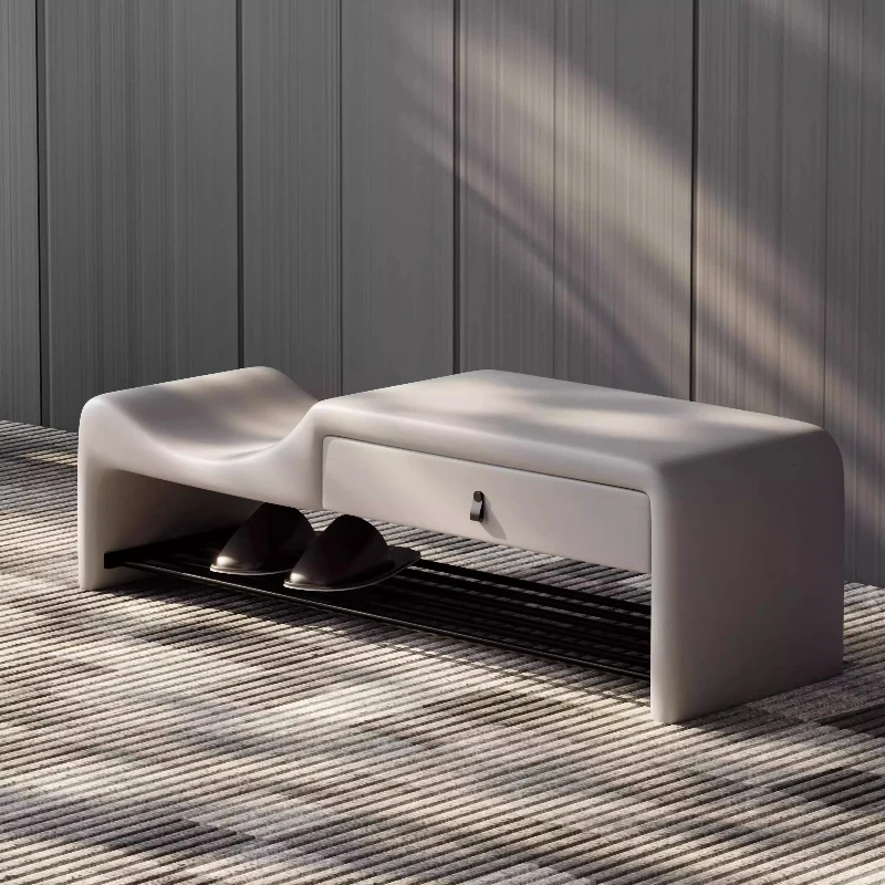 

/modern LXY simple household door entrance storage drawer stainless steel shoe rack integrated high and low shoe changing stool