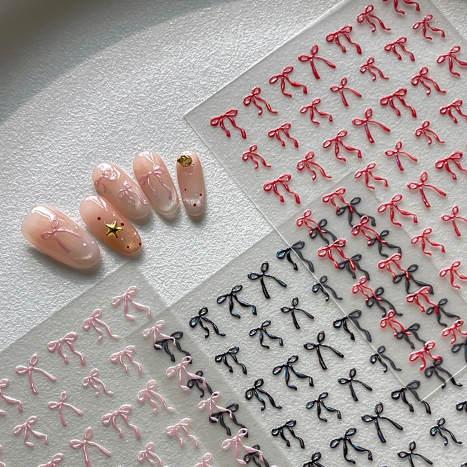 Elegant Ballet Red Ribbon Bow Graceful Bowknot 5D Embossed Nail Art Stickers Bows Self Adhesive Nail Art Manicure Decor Decals