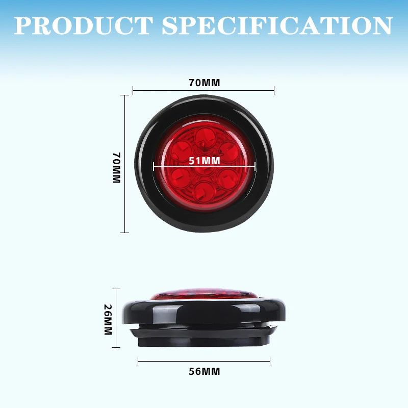 12V 2 inch Round Rubber LED Side Marker Lights Flush Mount Turn Signal Light Stop Lamp For Car Truck Trailer Tractor Pickup Bus