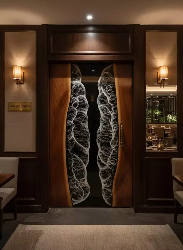 Luxury Custom Solid Wood Door with Artistic Design Handmade Ocean Black Epoxy Resin River Door
