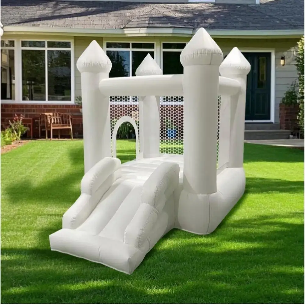 240x170x195cm Outdoor Birthday Party Essential Small White Inflatable Castle with Blower Included Bounce House with Dry Slide